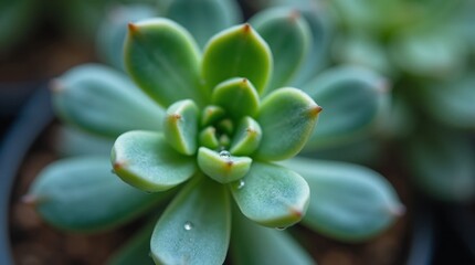 Fototapeta premium Macro Photography of Succulent with Water Droplets