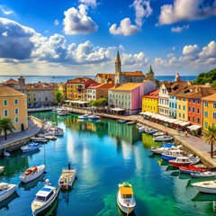 a city is aport city and the water is a beautiful