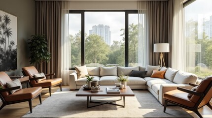 Fototapeta premium Modern Living Room with Stylish Furniture and Natural Lighting