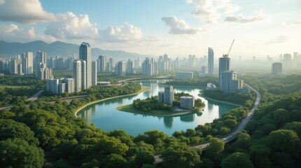 Obraz premium A Network of Integrated Cities Harmonizing with Nature