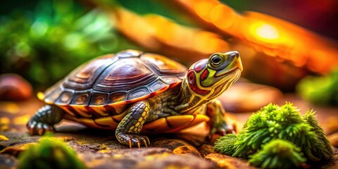 Obraz premium Clown Turtle Closeup: Tilt-Shift Miniature Zoo Photography - Odocnemis unifilis