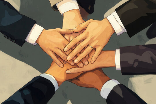 Close up of business people stacking hands in teamwork and unity