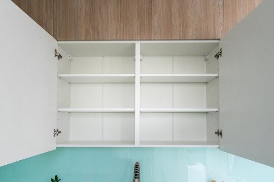 Empty White Kitchen Cabinets Modern Shelves Home Interior Design