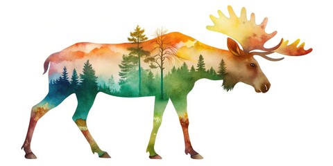 Cute Moose Clipart in Woodland Theme for Nursery Decor, Watercolor Style, Isolated on White Background, Perfect for Children's Room, Playful and Adorable Animal Illustration