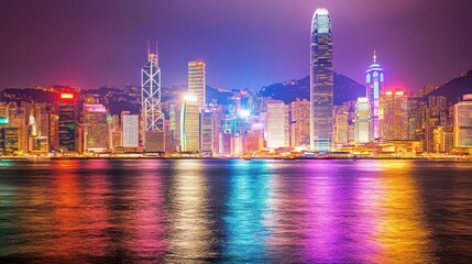 Obraz premium Vibrant Hong Kong Skyline at Night