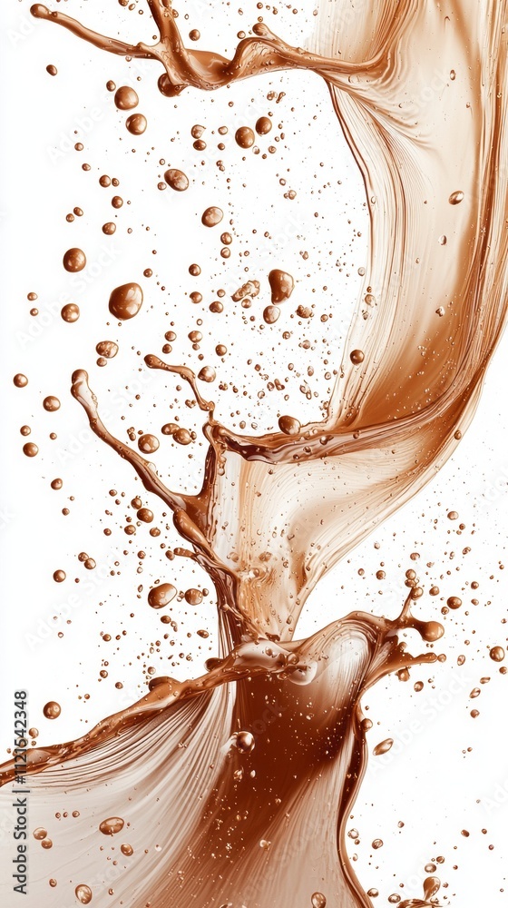Poster dynamic mocha tones dance and swirl against a white canvas, showcasing a vibrant exploration of colo