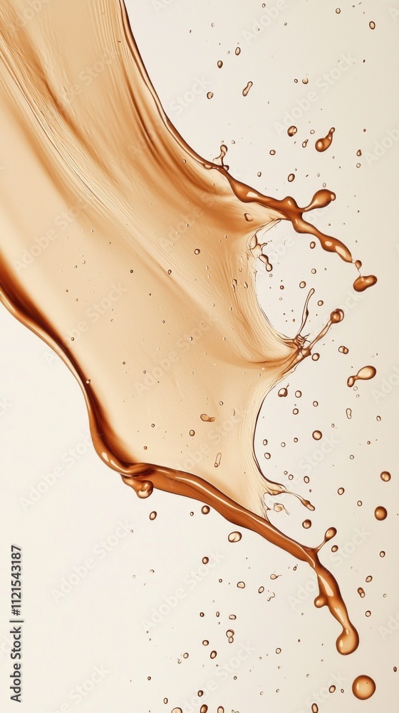 Aufkleber fluid dynamics in mocha hue blend seamlessly, creating an abstract splash against a soft backdrop, e
