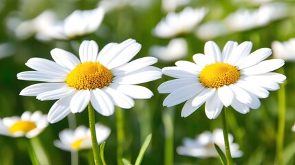 Obraz premium Two daisies in a field of daisies.