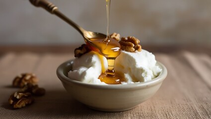 Honey Drizzled Over Creamy Yogurt and Walnuts