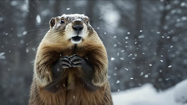 groundhog emerges from snowy den mammal nature wildlife animal ground hog