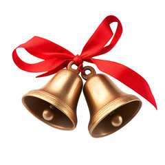 A pair of bells tied with a red ribbon, isolated on transparent background