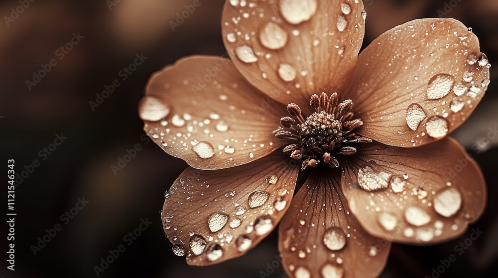 Poster delicate mocha petals display a stunning array of water droplets, evoking nature’s beauty in a tranq