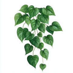 watercolor cascading vine of golden pothos with heart shaped leaves, showcasing vibrant green hues and lush appearance, perfect for adding touch of nature to any space