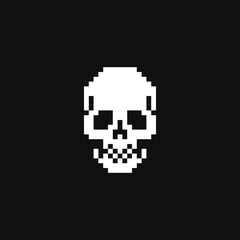 Human skull pixel art icon, isolated on black background vector illustration. 8-bit sprite. Design stickers, logo, mobile app, embroidery. 
