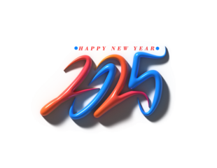 2025 Happy New Year Text Typography PNG Design Element.