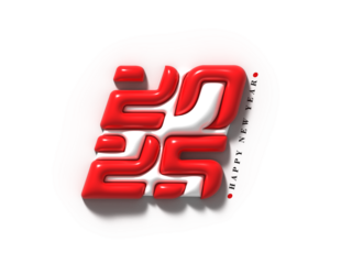 2025 Happy New Year Text Typography PNG Design Element.