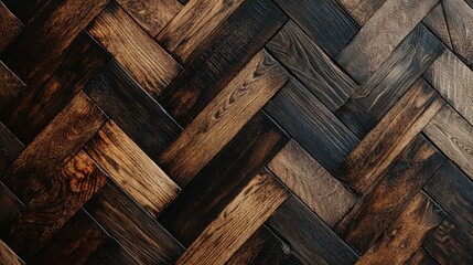 Richly textured dark wooden surface in a classic herringbone design, perfect for premium backgrounds
