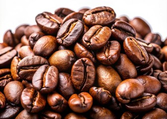 Fototapeta premium Fresh Roasted Coffee Beans Close Up High Resolution Image - Isolated White Background
