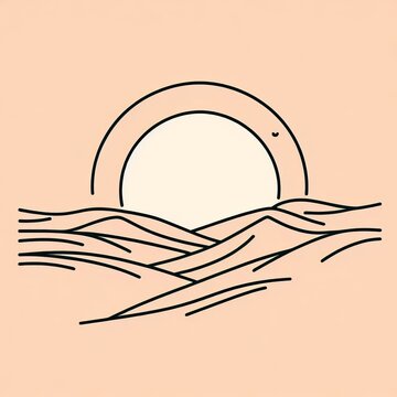 recommend clip art: Minimalist Desert Simple line art of a desert with dunes and a s