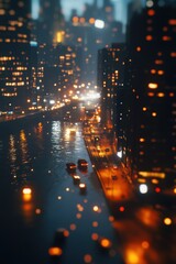 Fototapeta premium Rainy Night in the City - Bright Lights and Blurred Reflections
