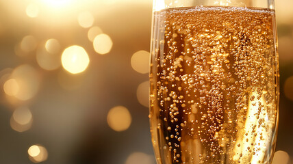 glass of champagne on golden background