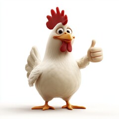 Cheerful Cartoon Chicken Giving Thumbs Up Farm Animal 3D Render