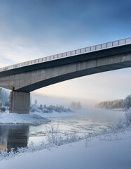 Nordic Minimalist Bridge Over Frozen River