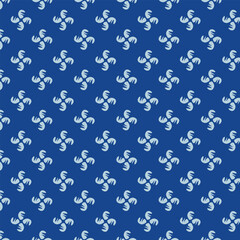 Small white flowers pattern doodle shapes motif continuous blue background. Modern floral fabric design textile swatch ladies dress, men's shirt all over print block.
