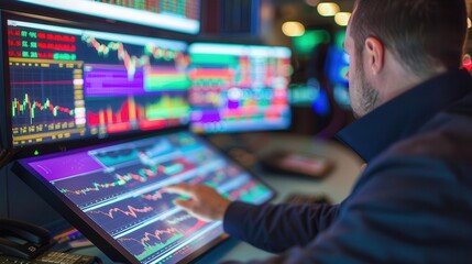 Analyzing market trends a trader working with advanced charting tools in a modern trading environment