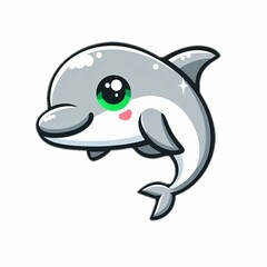 Fototapeta premium Illustration A baby dolphin with a very adorable appearance is swimming in the water.