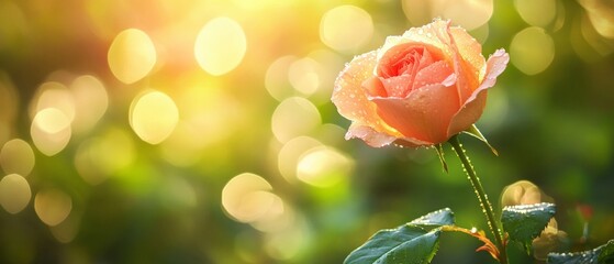 Obraz premium Beautiful Sunset Rose Bloom in Nature with Soft Bokeh Background â€“ Perfect for Floral, Nature, and Romantic Themes