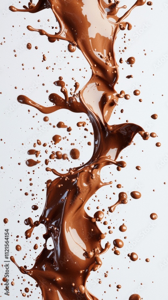 Poster rich mocha hues splash and swirl dynamically against a clean backdrop, showcasing vibrant textures a