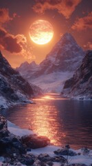 Winter Mountain Landscape with Golden Reflections - A Breathtaking Scenic View