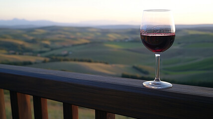 glass of red wine in vineyard