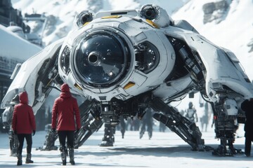 Exploration of an advanced robotic vehicle in a snowy landscape futuristic sci-fi concept high-resolution imagery