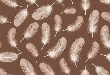 Obraz premium White feathers arranged in a seamless pattern on a brown background, giving a soft and elegant decorative design
