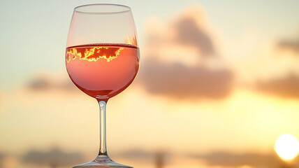 A glass of rosé wine that reflects the gentle pastel colors of the sky
