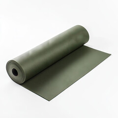 A roll of olive-green matte rubber sheeting on a white background