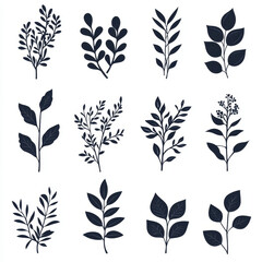 Silhouette collection of winter plants and leaves design