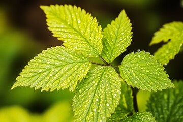 Fresh Green Leaves with Dew Drops â€“ Close-up Nature Photography for Eco-Friendly Projects and Backgrounds