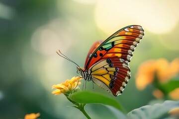 Fototapeta premium Colorful Butterfly Perched on a Yellow Flower