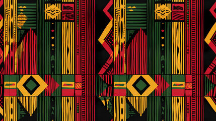 Bold Kente pattern with geometric shapes for Black History Month.