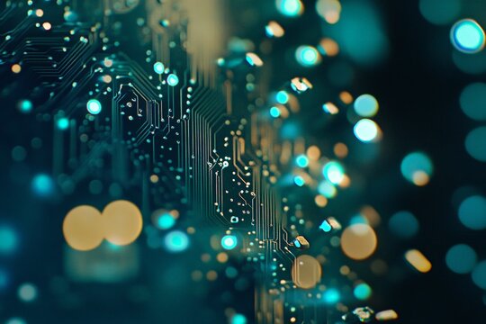 Glowing Circuit Board Abstract Background: Technology, Digital Data, and Electronic Design Concept