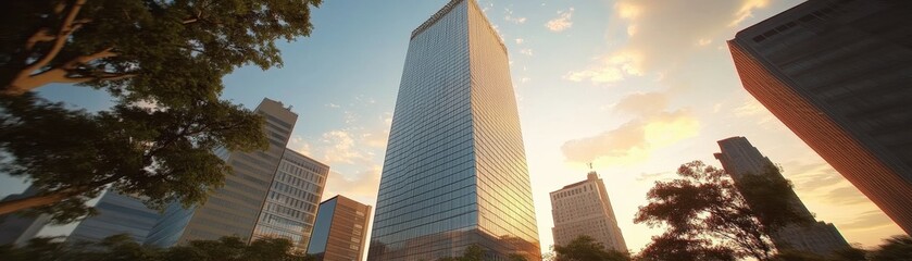 Towering Skyscrapers in the Heart of the City at Sunset
