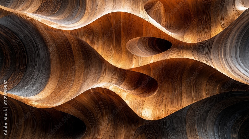 Poster undulating waves of polished wood form a captivating landscape, showcasing an interplay of light and