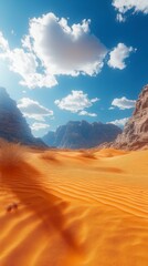 Naklejka premium Breathtaking Desert Landscape with Majestic Mountains and Clouds