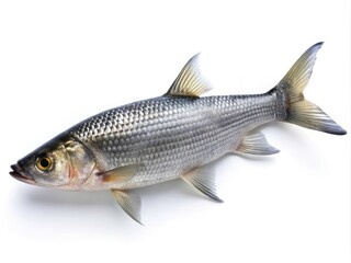 Fototapeta premium Silhouette Grey Mullet Fish, Isolated White Background - Stock Photo, Seafood Image, Fish Silhouette
