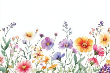 Watercolor Painting of a Colorful Wildflower Meadow