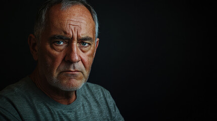 Obraz premium Serious middle aged man with gray hair and intense blue eyes