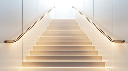 A staircase with a railing and a light shining on it